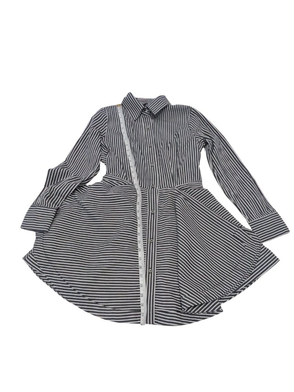bebe Pinstripe Fit & Flare Shirt Mini Dress Black White Cotton Size 4 - Picture 10 of 12